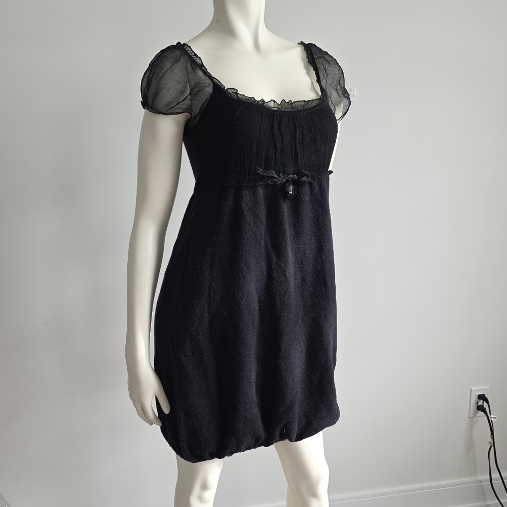 Tensione In Wool Angora Babydoll Dress With Silk Short Sleeves Heart Pendant M